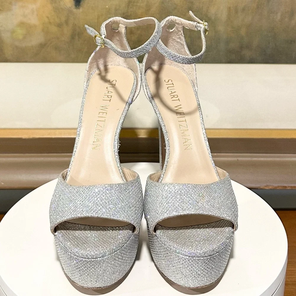 🌹STUART WEITZMAN🌹 Disco Platform Sandal In Silver Size: 9.5
